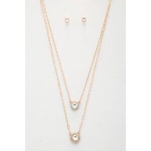 Double Crystal Metal Layered Necklace